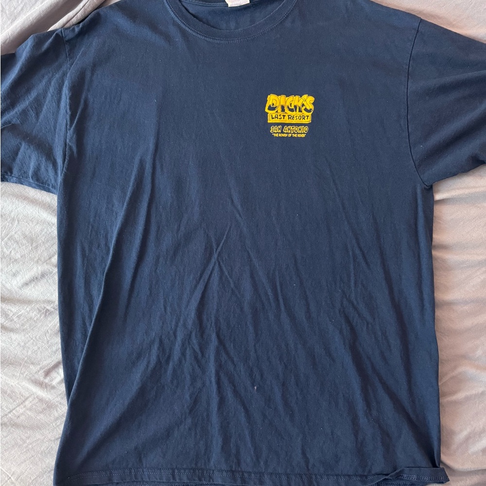 Dark Navy Blue Short Sleeve Crew Neck T-Shirt with Yellow Logo